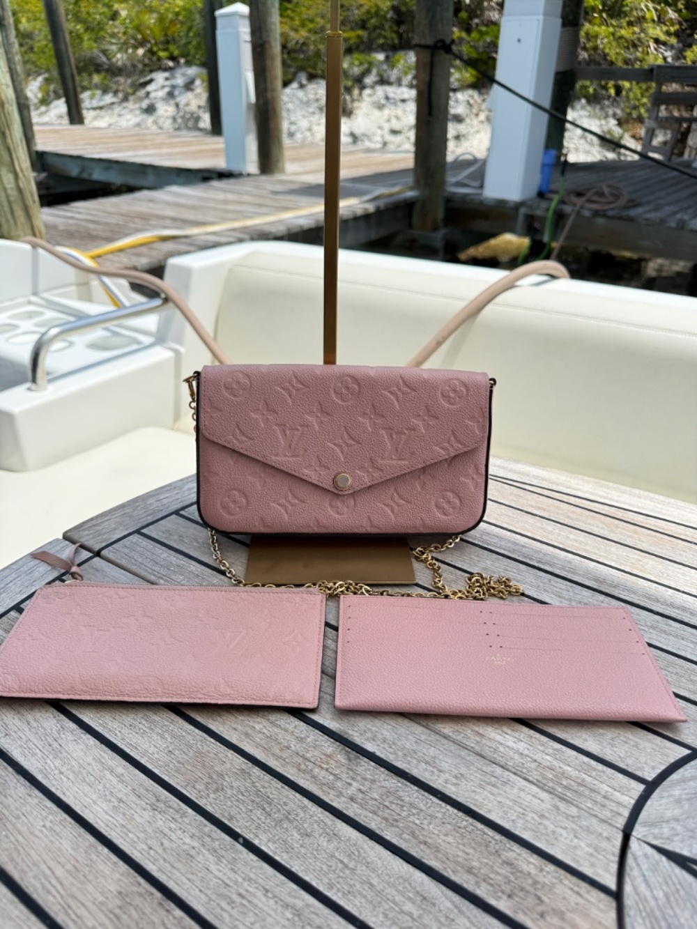 SOLD Louis Vuitton Empreinte Pochette Felicie Chain Wallet Rose Poudre Pre-Owned - Picture 10 of 10